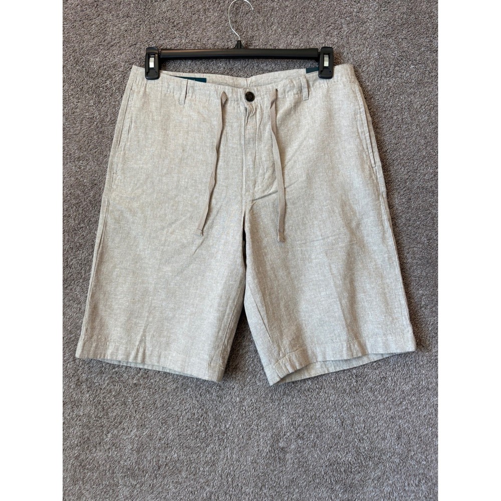 Perry Ellis Portfolio Mens Linen Blend Drawstring Shorts Oatmeal-Beige Sz 30 NWT