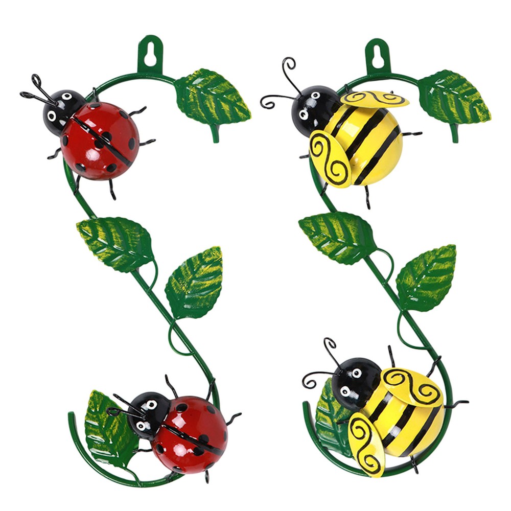 Arte de pared de metal hoja enredadera esculturas 3D abejas/damas decoración de pared colgante al aire libre