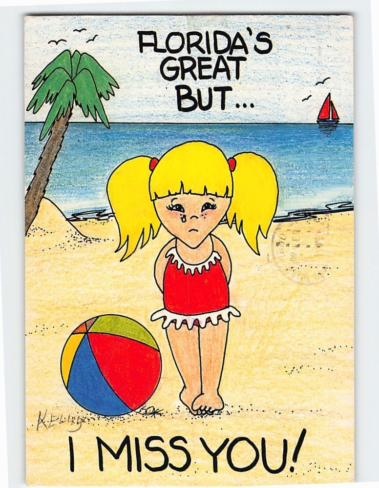 Postcard Florida is Great But I Miss You Beach Scene Art Print