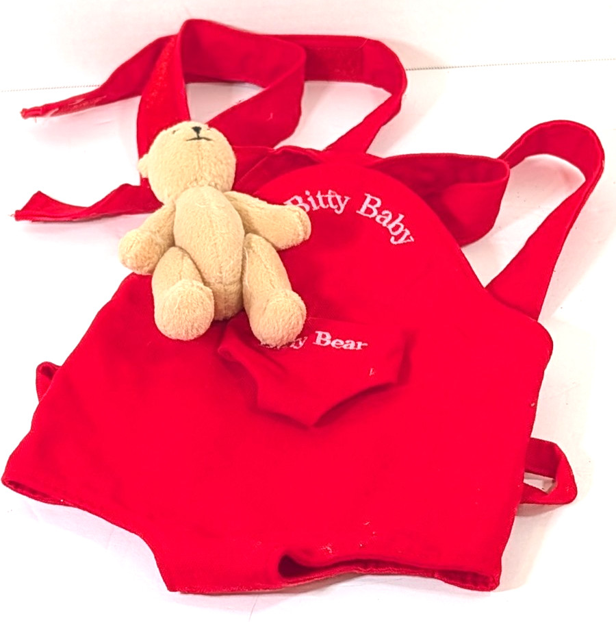 American Girl Doll Vintage PC Bitty Baby Red Backpack Carrier Set With Bear