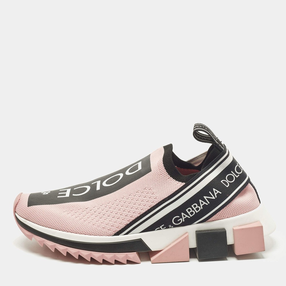 Dolce Gabbana Sorrento Size 37 Pink Knit Fabric Slip On Sneakers