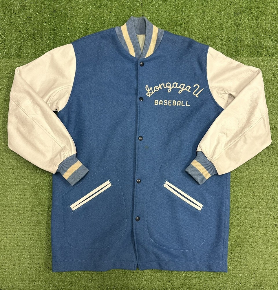 VTG Rare 70/80s Lasley Knitting Gonzaga Letterman Varsity Jacket Wool Leather 42