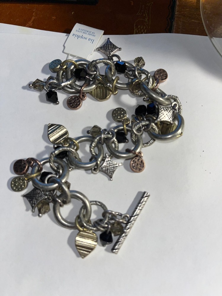 Lia Sophia Charm City Toggle Bracelet Matte Silver Tone  8
