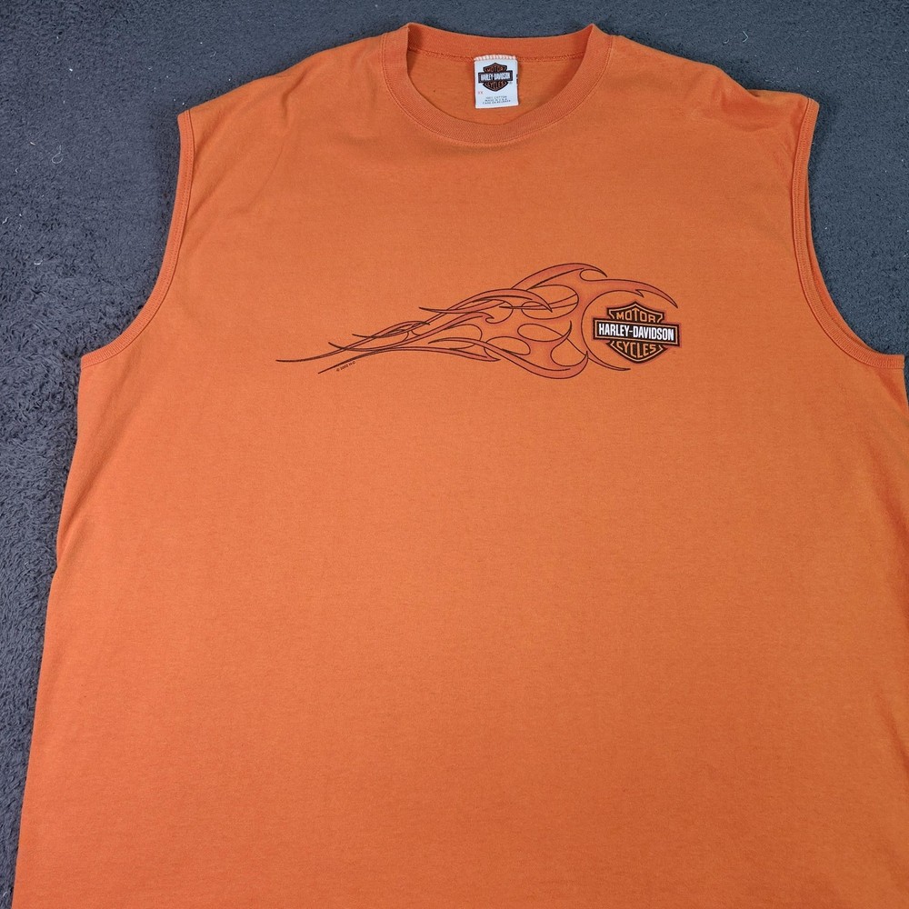 Vintage Harley-Davidson Shirt Mens 3XL Sleeveless Orange Flames Texarkana Texas