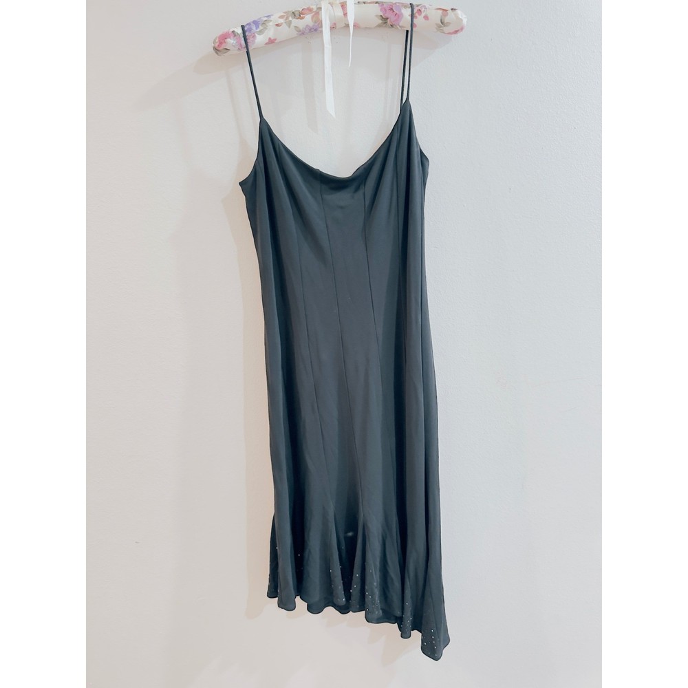 Y2K BCBG Maxazria Black Beaded Asymmetrical Hem Slip Dress Small Whimsigoth