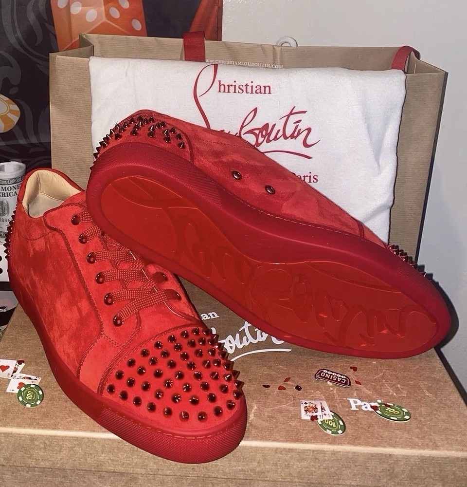 Christian Louboutin Louis Junior Spike Red Suede Spiked Men's Casual Sneakers