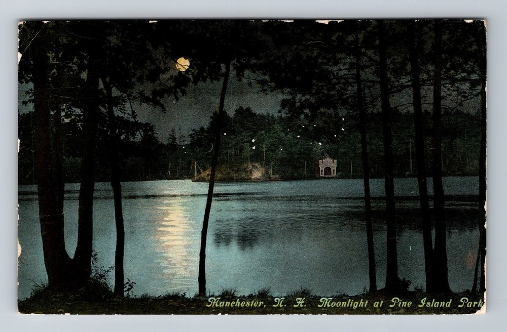 Manchester NH-New Hampshire Moonlight Pine Island Park Vintage c1910 Postcard