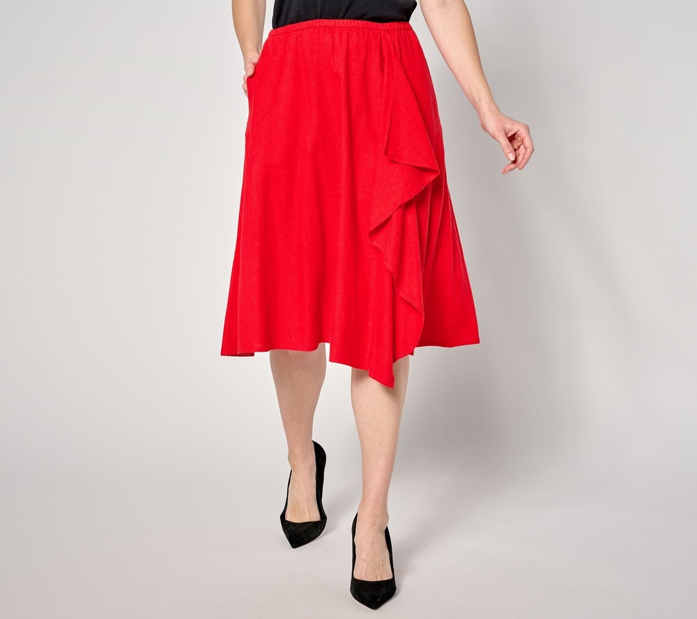 BEAUTIFUL by Lawrence Zarian Women's Petite Skirt PS Pull-On Linen Red A644472