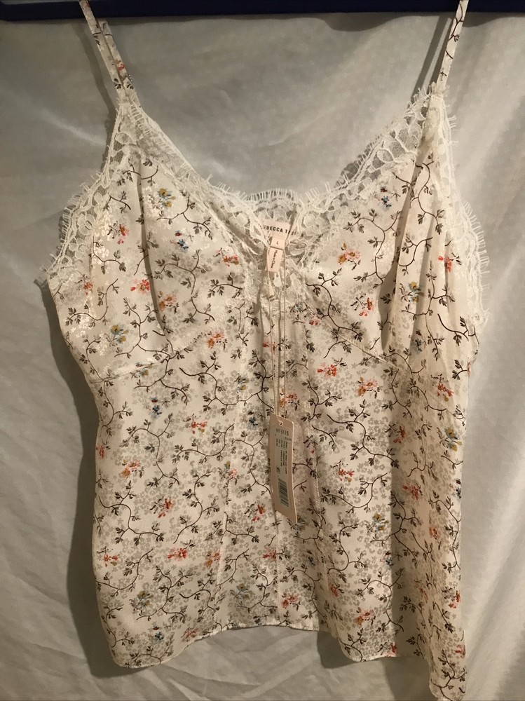 Rebecca Taylor Silk Vine Lace Cami Size L Vanilla Color NWT