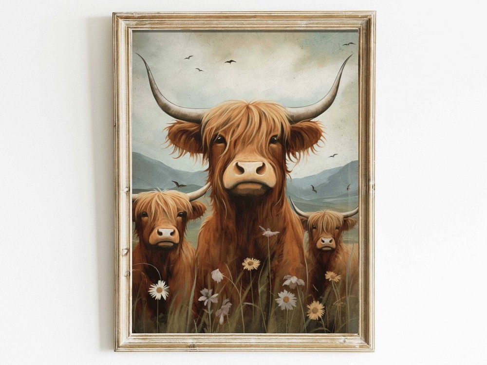 Highland Cow Wall Art Country Style Cow Painting Farmhouse Wall Art Farm Animal