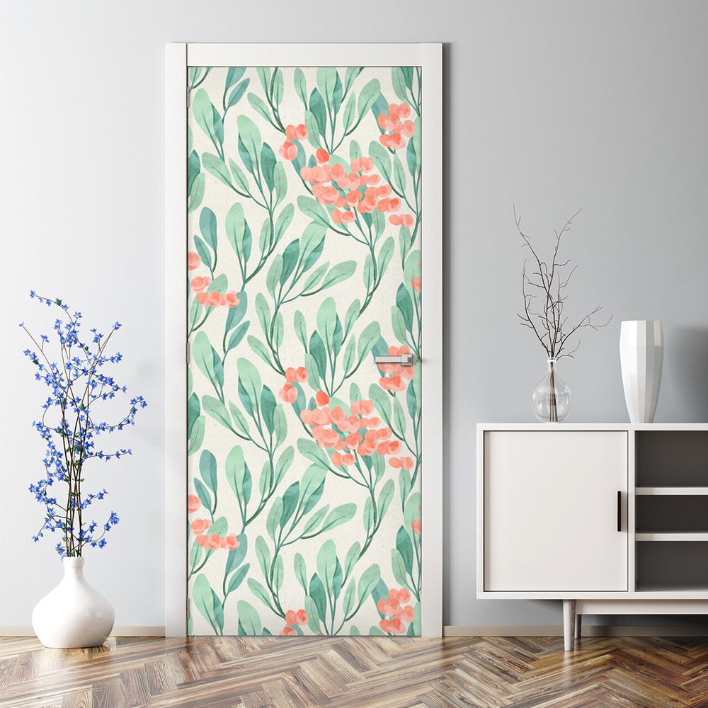 Spring Floral Watercolor Nature Door Decal Design for Walls