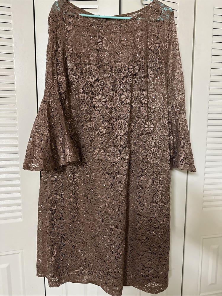 R&M Richards Women's Sequined Floral-Lace Evening Dress Size 16W NWOT Champagne