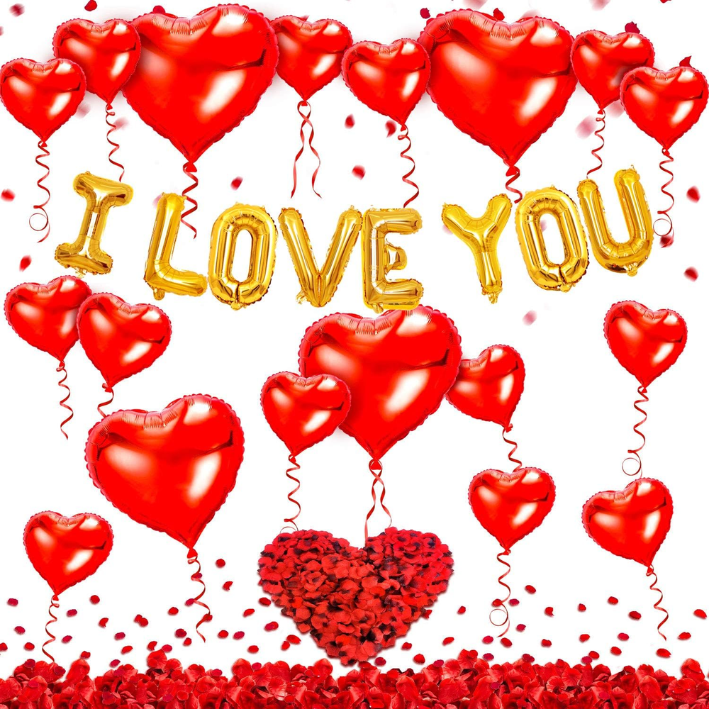Romantic Valentine's Day Balloon Kit with Hearts and Rose Petals