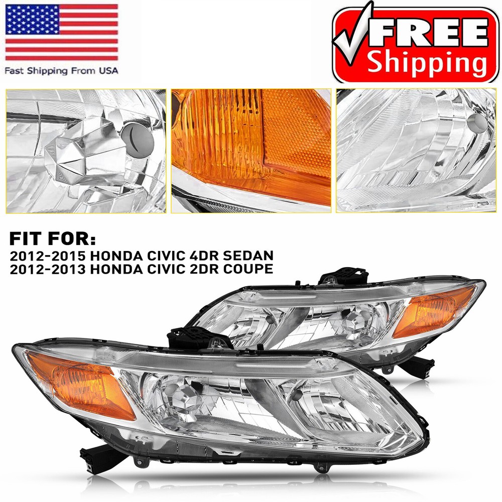 2012-2015 Honda Civic Sedan 4-Door Chrome Headlights Assembly for 2014 Models