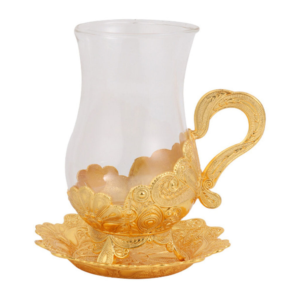 Elegant Glass Coffee Mug with Handle and Saucer Set
