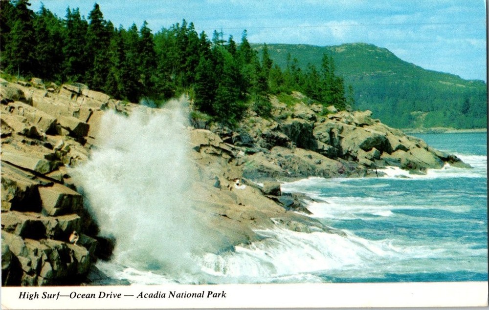 Acadia National Park Maine Postcard - High Surf Ocean Drive 1990-image