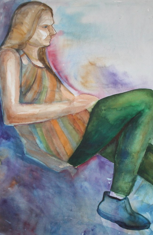 Expressionist woman portrait watercolor painting