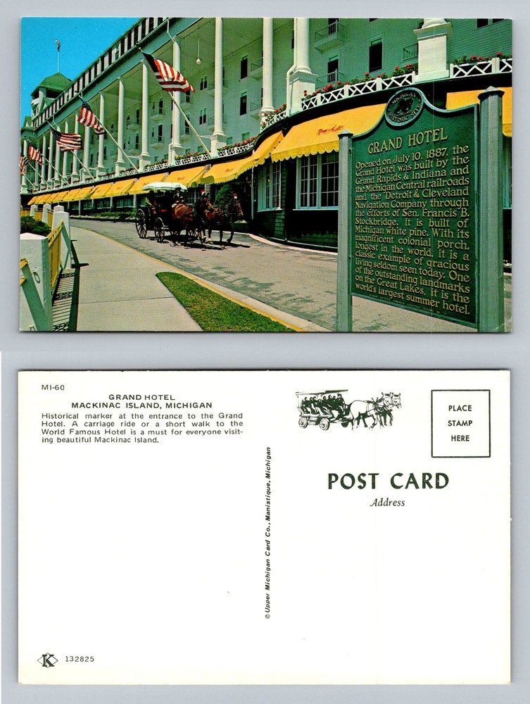 Mackinac Island, MI-Michigan, Historic Grand Hotel Entrance Vintage Postcard