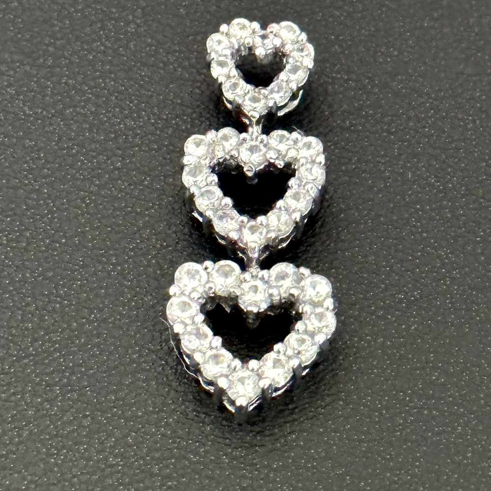 925 Sterling Silver Clear CZ Triple Heart Graduated Drop Ladies Pendant 1