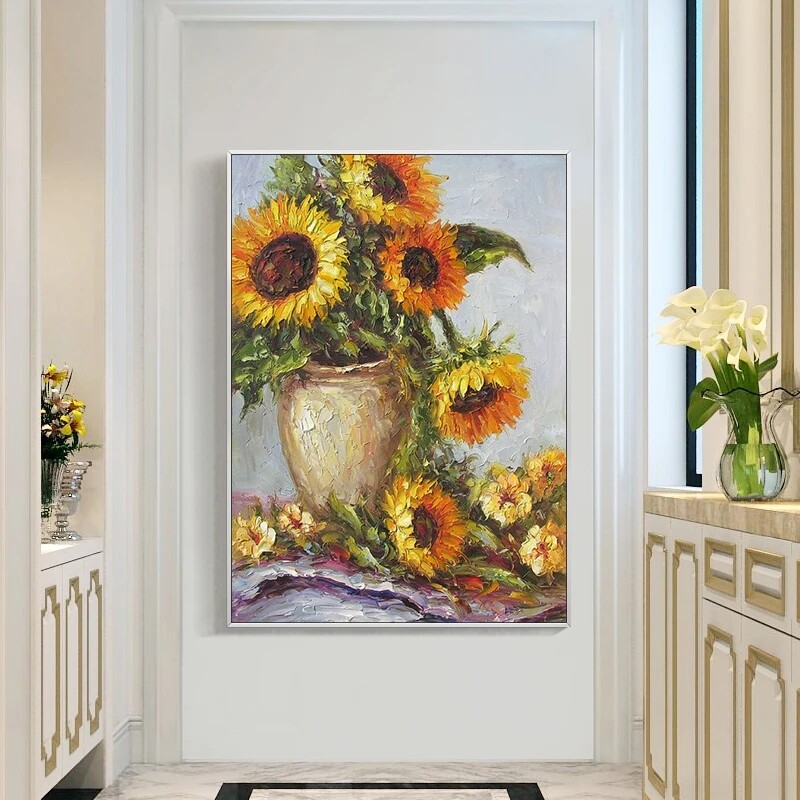 Abstract 3D Knife Flower Oil Painting On Canvas Handmade Thick Texture Canvas