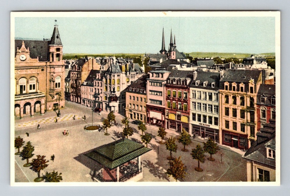 Luxembourg- Place d' Armes City View & Square Post Old PC View Vintage Postcard