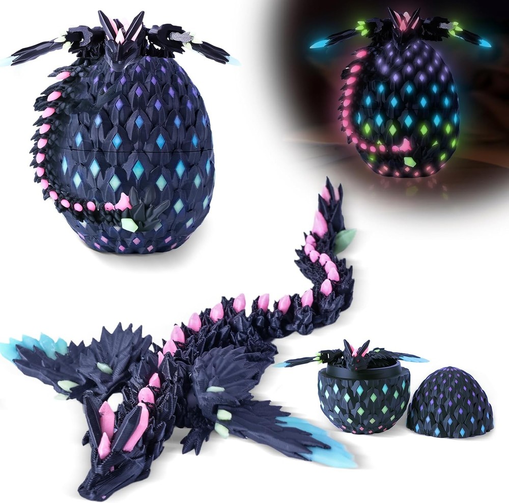 3D Printed Dragon Eggs with Wings Rainbow Glow in The Dark Cool,Articulated Crys