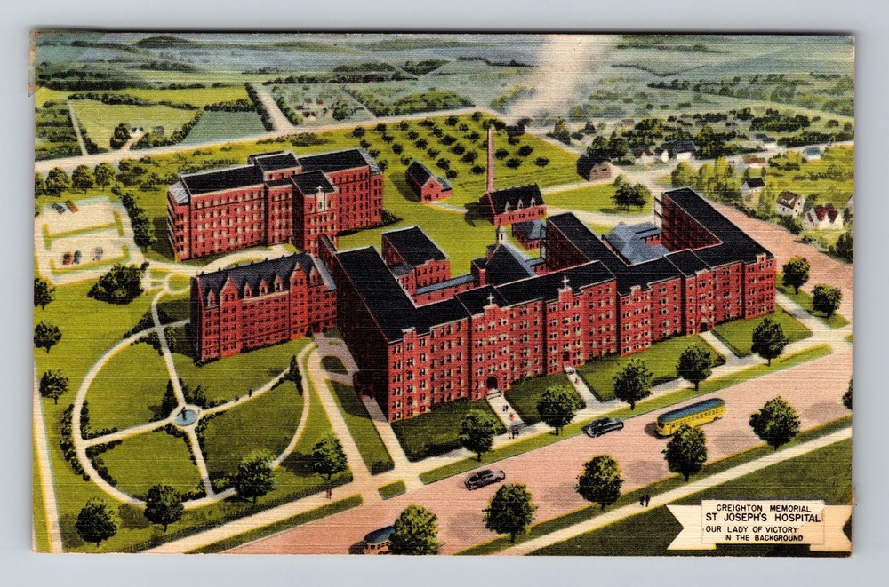 Omaha NE-Nebraska Aerial St Joseph's Hospital Standard Vintage c1952 Postcard