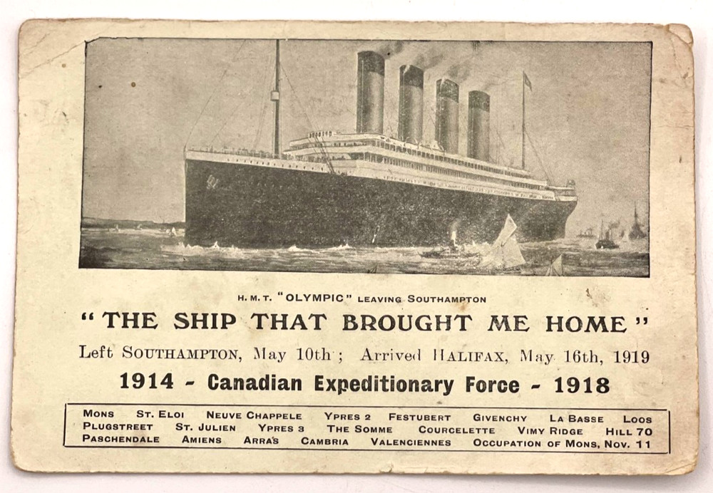 WWI HMT Olympic Ship Postcard Canadian Troops Halifax 1919 CEF