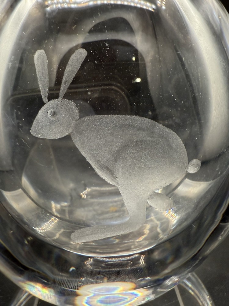 Vintage Kosta Boda Etched Crystal Bud Vase Hopping Bunny Rabbit Very Good Easter