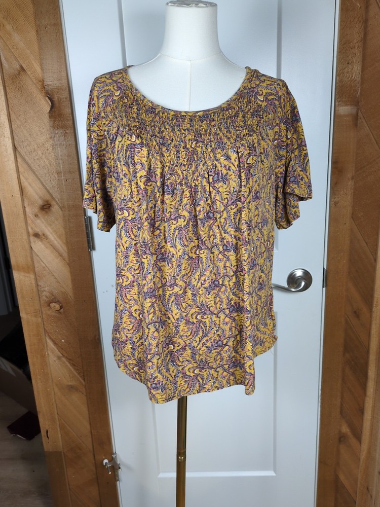 Lucky Brand Women's Short Sleeve Floral Print V-Neck Blouse, Size M