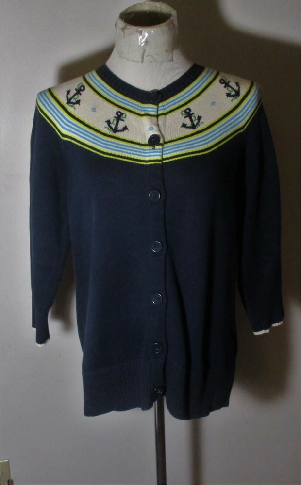 Women's L.L.Bean Navy Blue Cardigan Sweater Size L Regular Fit