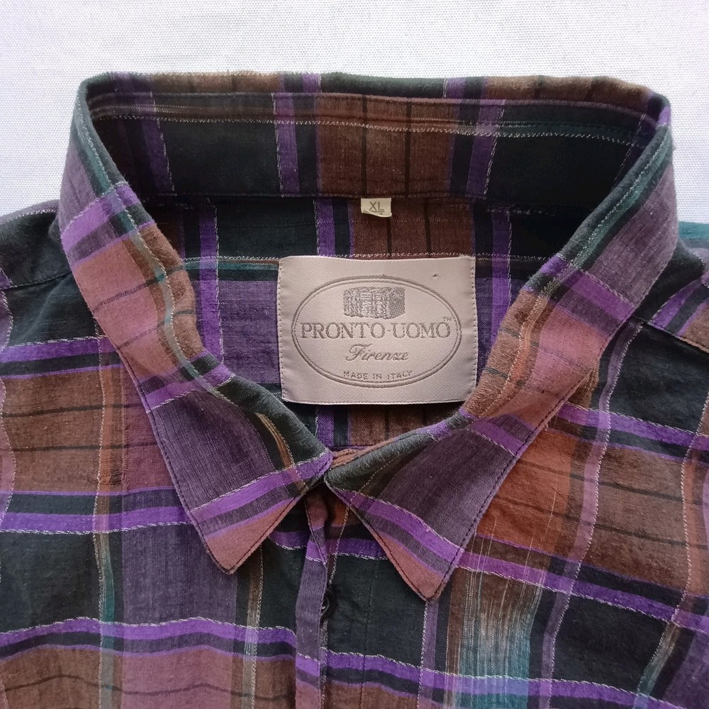 Pronto Uomo Mens Shirt Size XL Purple Plaid Long Sleeve Button Down