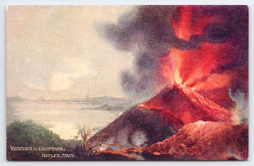 Vintage Postcard Mount Vesuvius in Eruption Naples Italy Volcano Lava