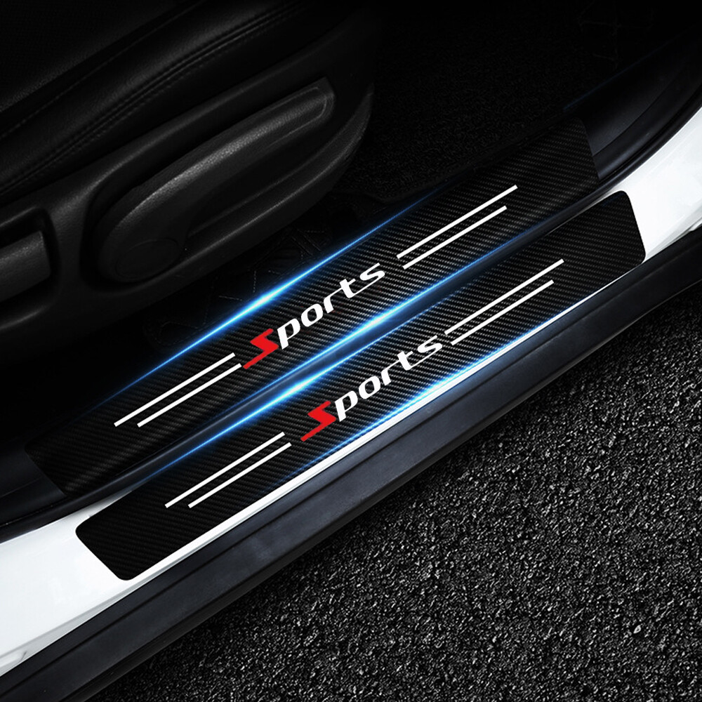 4PCS Sports Car Door Sill Scuff Plate Protector Carbon Fiber Sticker Accessories