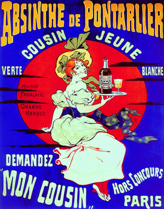 Poster Absinthe De Pontarlier Cousin Jeune French Drink Vintage Repro Free S/H-image