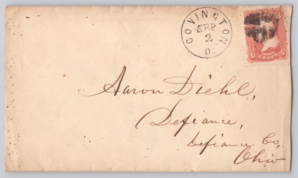 Defiance, Ohio Addressed to Marion Steele; Covington O. Sep 29 cancel, 2c