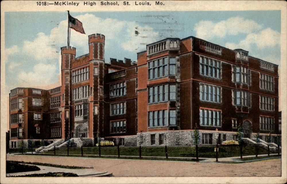 McKinley High School St Louis Missouri flag ~ 1926 vintage postcard