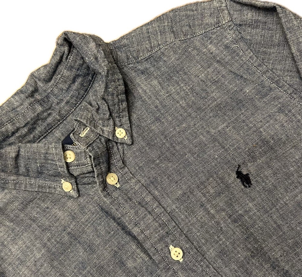 Ralph Lauren Boys 6 Blue Denim Long Sleeve Chambray Button Shirt With Pony Logo