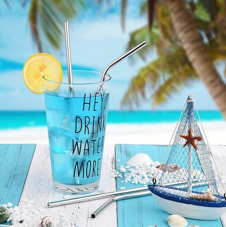 Steel Metal Silver Extra Long Stainless Reusable Straws & Brush Set
