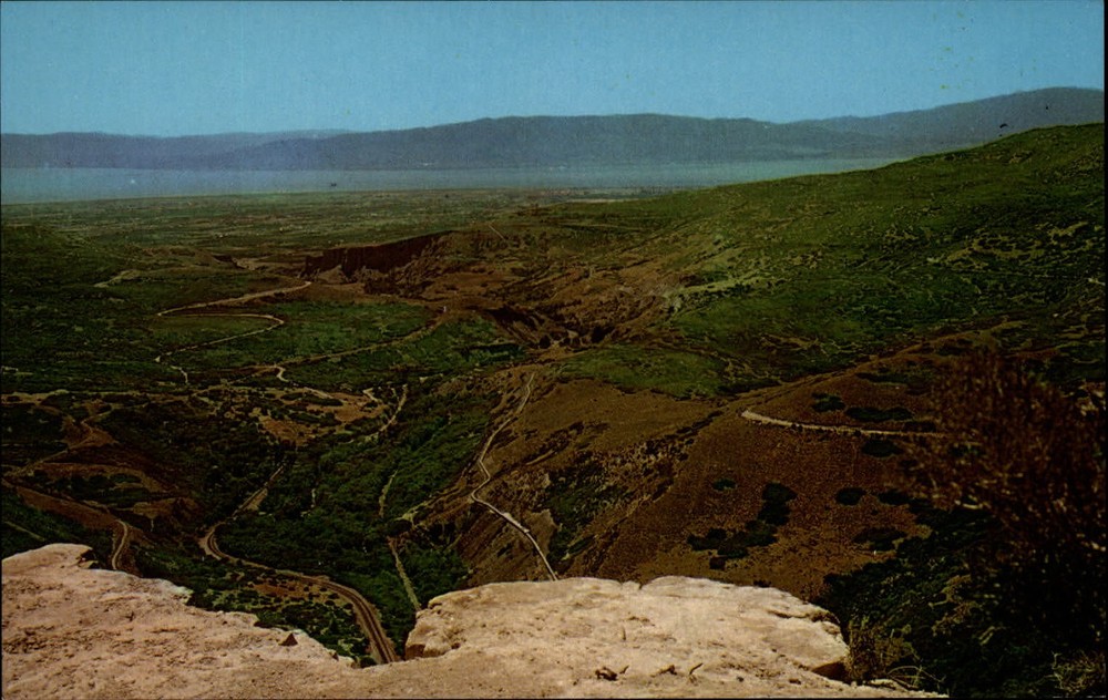 Greater Utah Valley and Lake Provo aerial view ~ 1950-60s vintage postcard