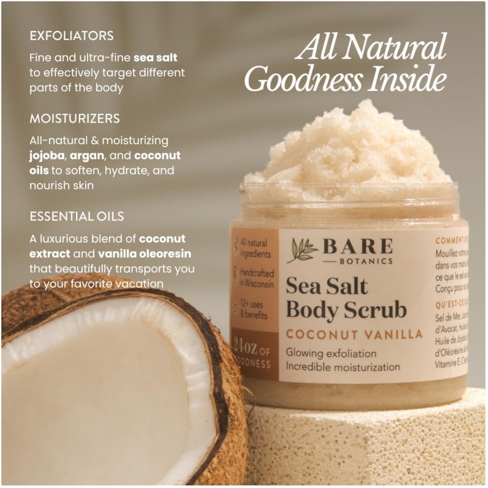 Coconut Vanilla Body Scrub 24oz | Natural Exfoliator