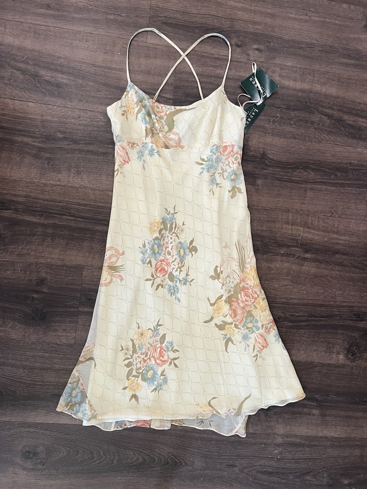 VTG NWT Deadstock Lauren Ralph Lauren Silk Midi Bias Cut Slip Dress Floral 90s