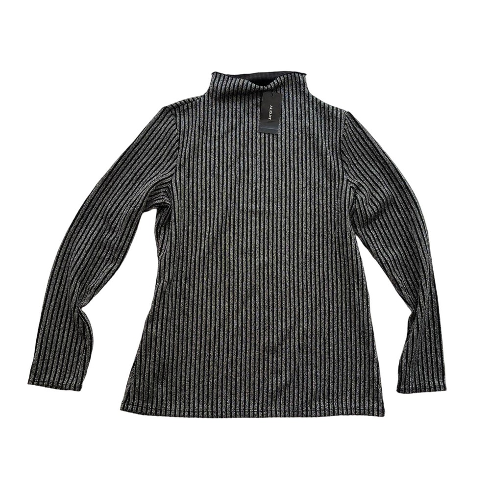 NEW Alfani Women's Ribbed Metallic Turtleneck Top Gun Metal Size Medium