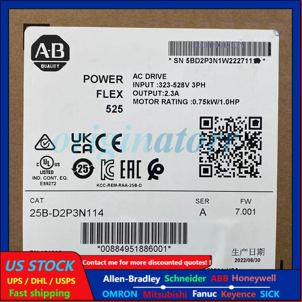Allen-Bradley 25B-D2P3N114 PowerFlex 525 0.75kW 1Hp AC Drive US Free Tax