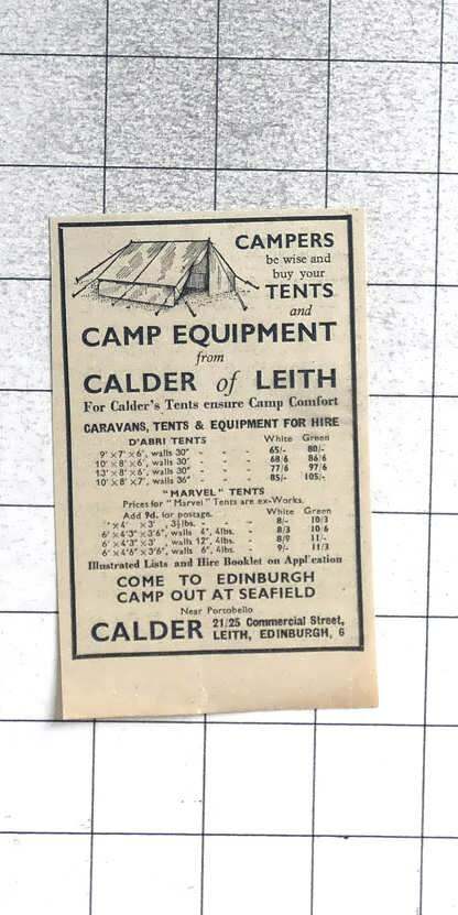 1935 Vintage Camping Gear from Calder of Leith – Tents & Equipment  