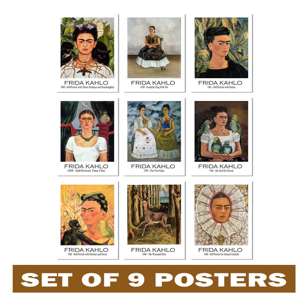 Frida Kahlo Wall Art Set Of 9 Posters - Mexican Home Decor Gift Ideas For Women