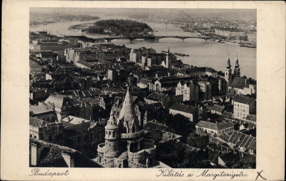 Budapest Hungary Aerial view vintage postcard s627