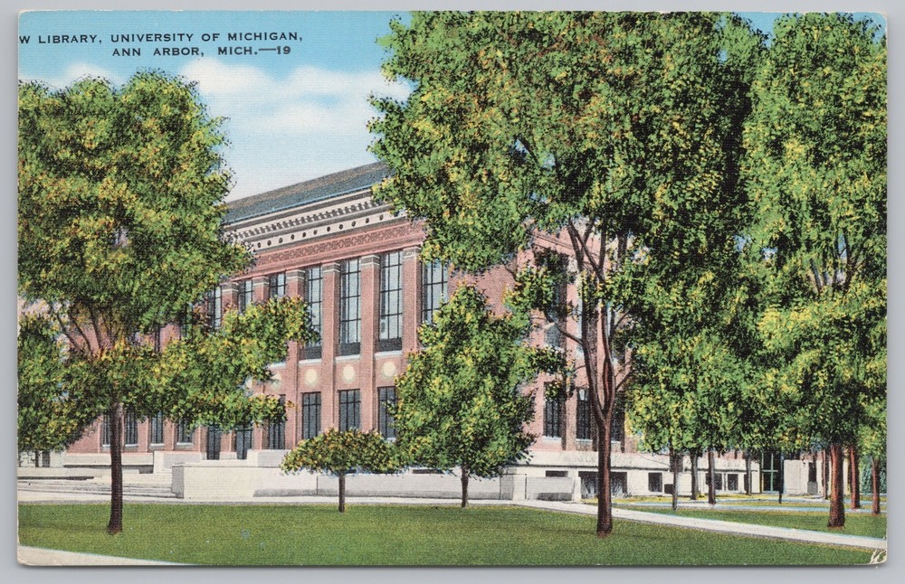 Linen~West Library University of Michigan Ann Arbor MI~Vintage Postcard
