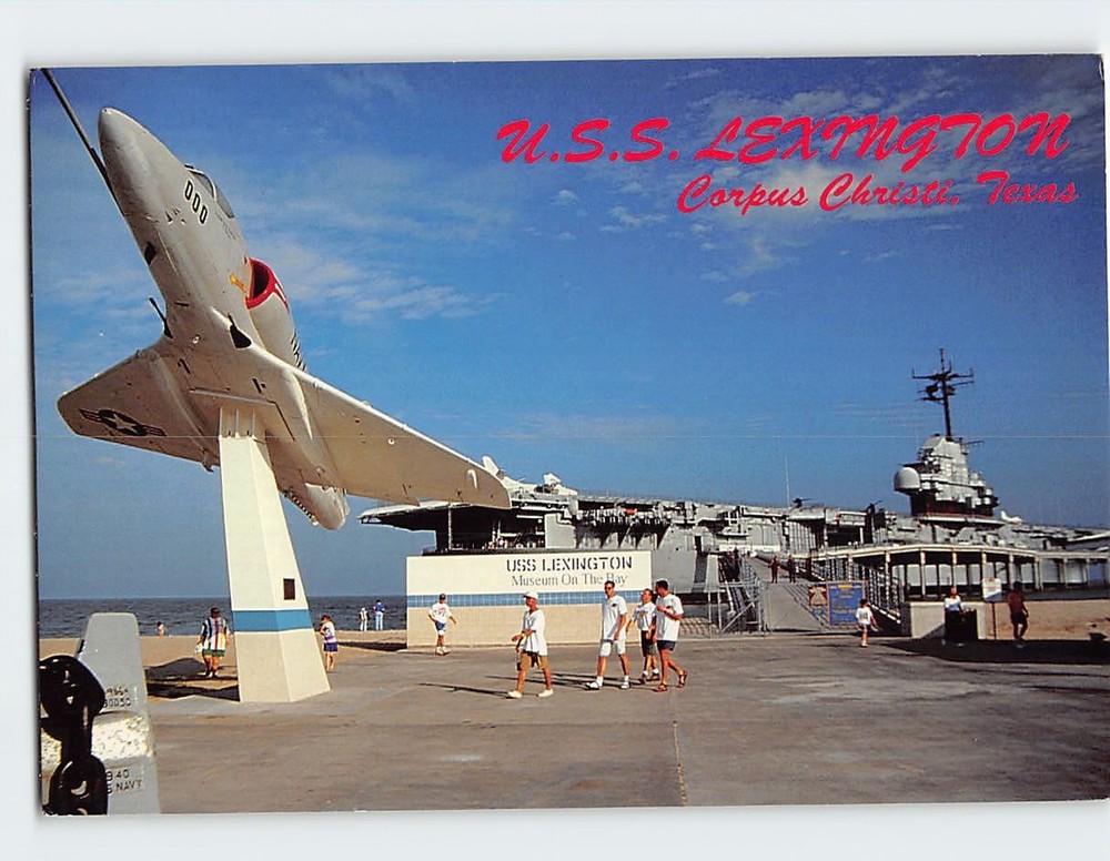 Postcard TA-4 Jet & USS Lexington CV 16 Corpus Christi Texas USA