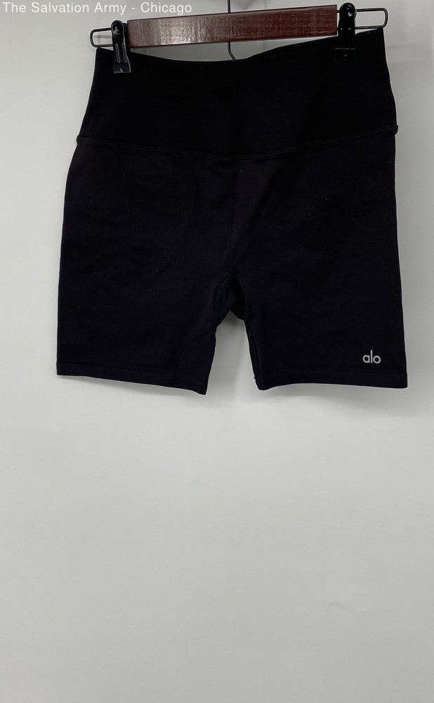 Alo Womens Black Elastic Waist Pull On Activewear Biker Shorts Size Medium